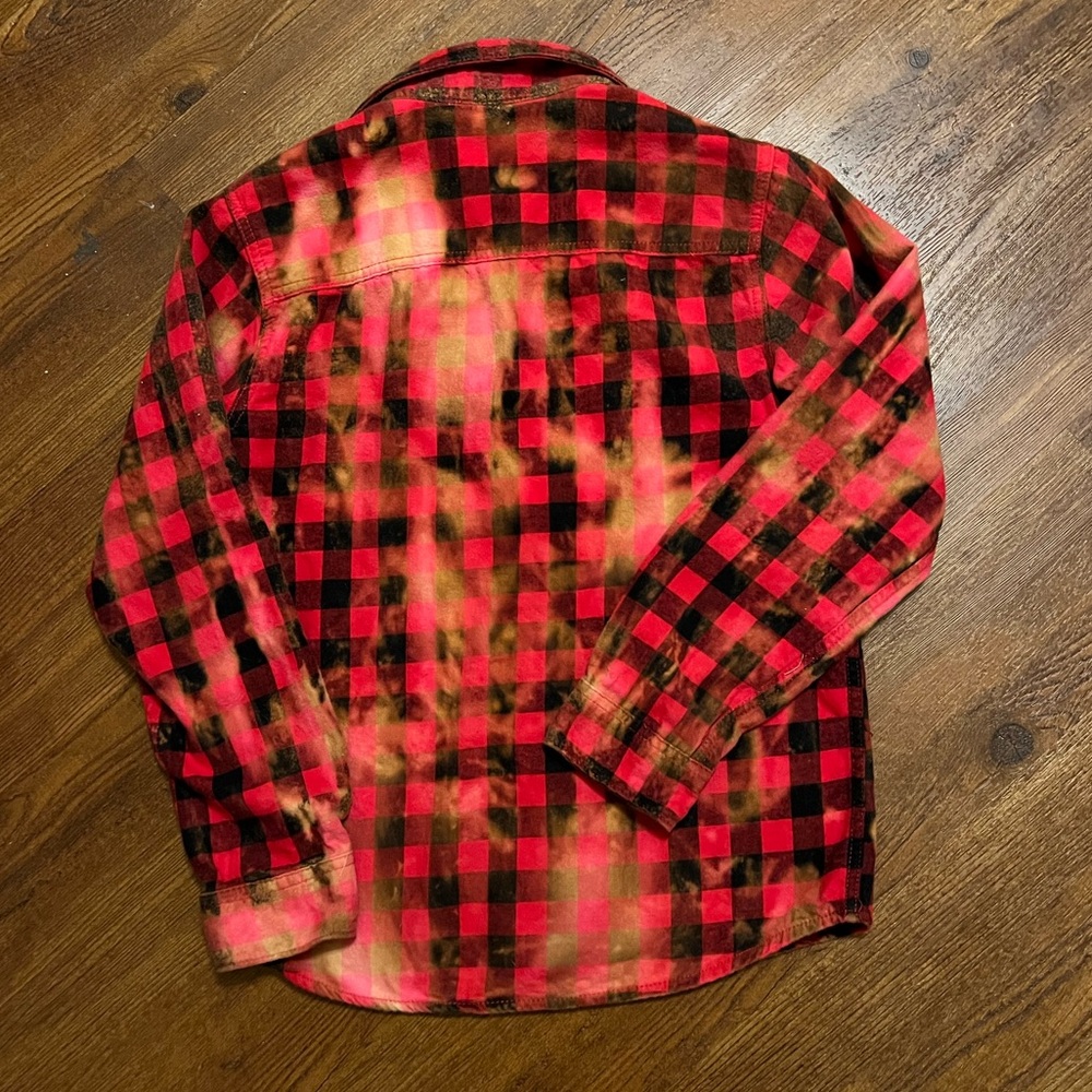 ⭐️Wonder Nation Juniors Red Black Custom Bleached Plaid Button Flannel Size XXL - Picture 2 of 8